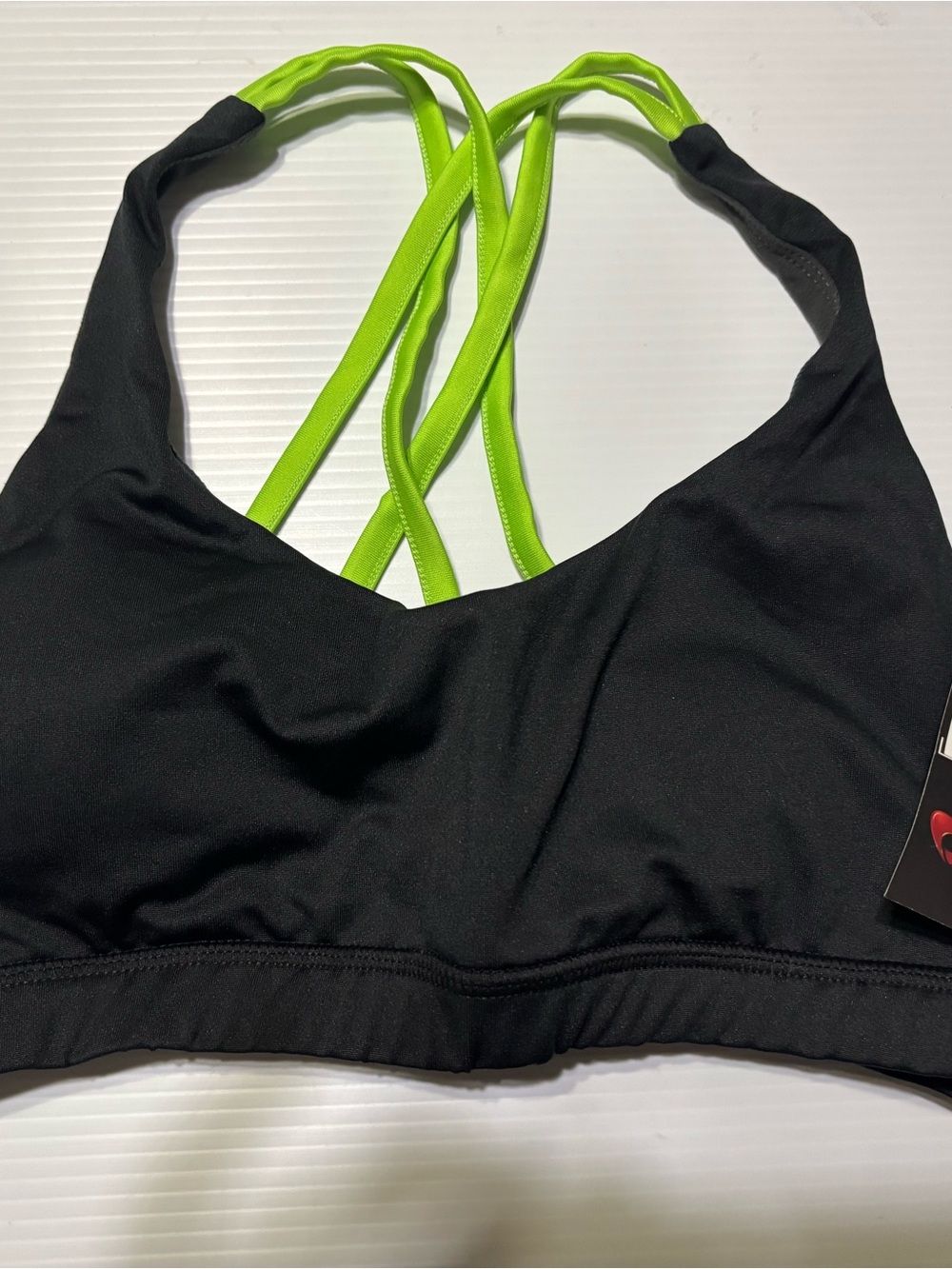 NFINITY Black Sports Bralette with Neon Lime Crisscross Straps